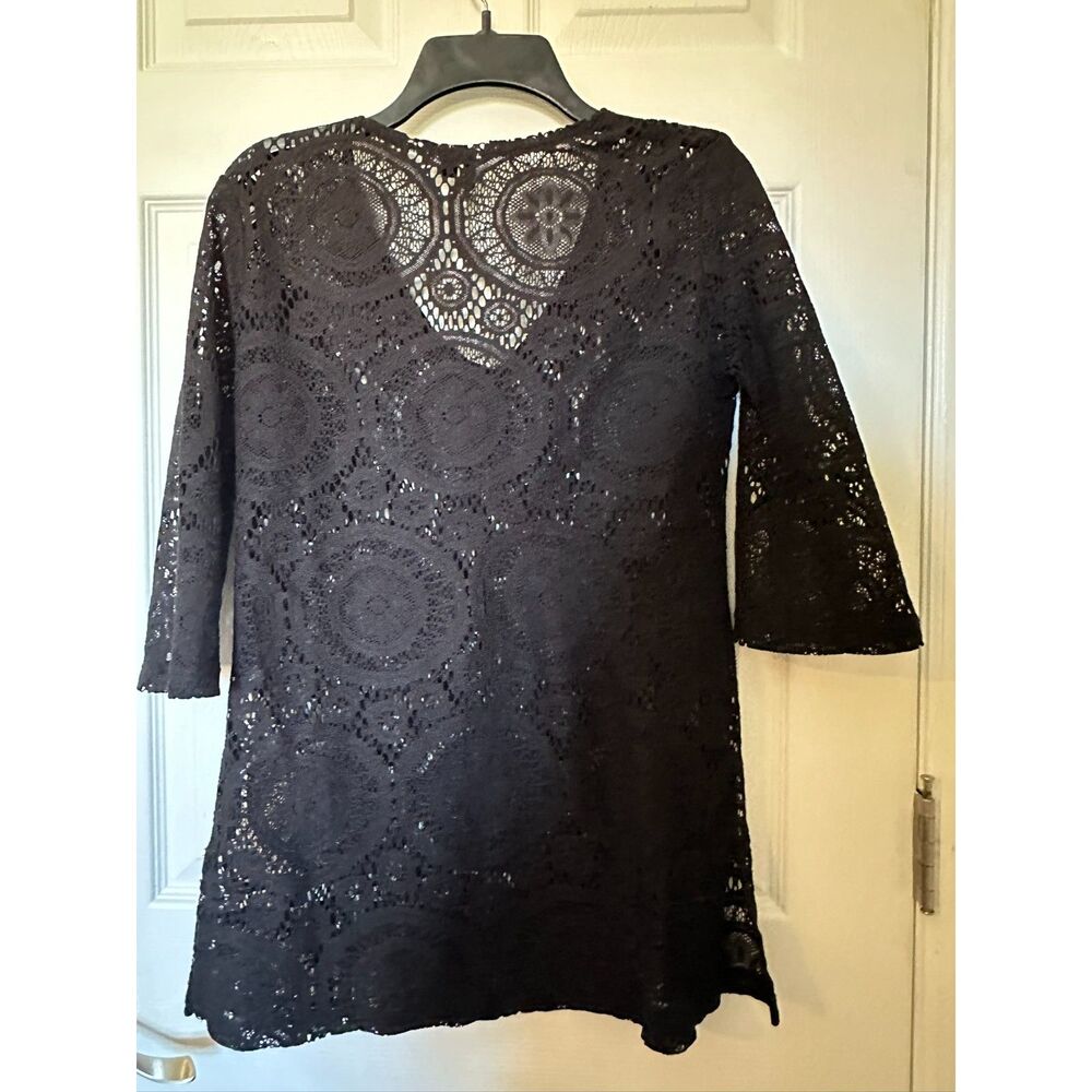 Black Lace Swim Cover‑Up – V‑Neck – 3/4 Sleeves Size S